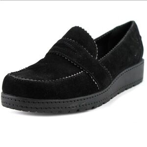 STUART WEITZMAN Loafers Black Suede Schooldays Penny Chunky oxfords platforms